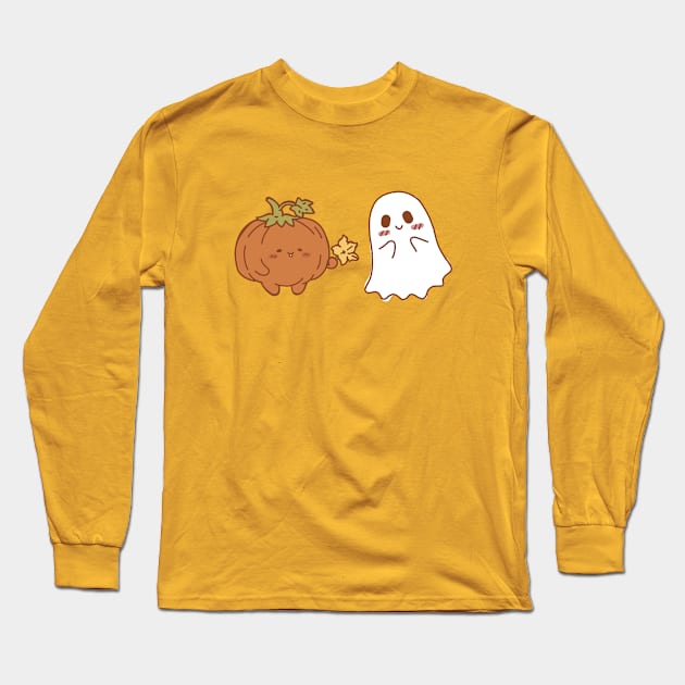 Pumpkin & Ghost Friends Long Sleeve T-Shirt by Mavis Fox